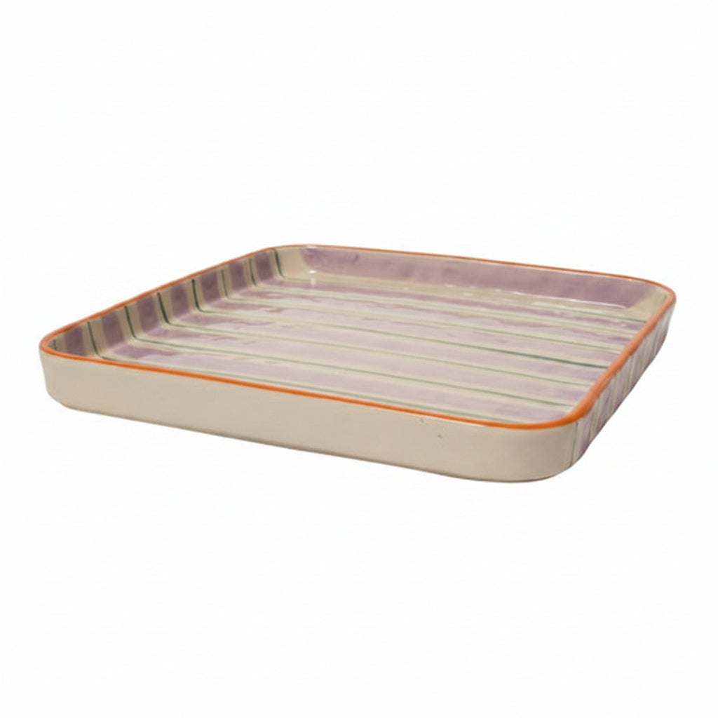 Au Maison Servierplatte Servierplatte quadratisch violett petrol orange gestreift | 27,5 x 27,5 cm bei Nauli and Stories