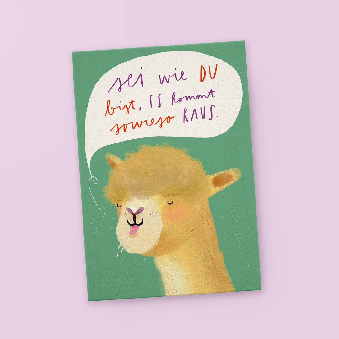 franzizo nachhaltige papeterie Schulanfang Postkarte "sei wie Du bist" -  Lama bei Nauli and Stories
