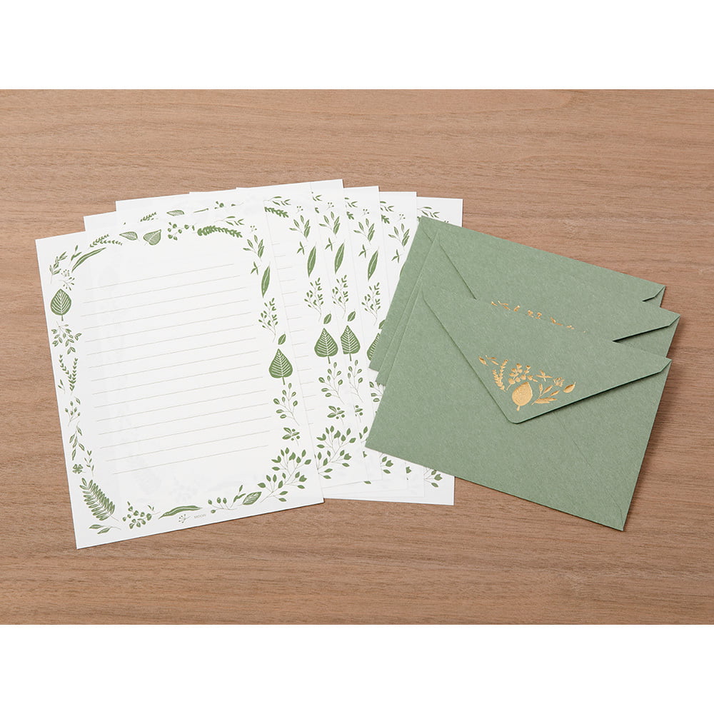 Midori Briefpapier Briefpapier Foil Stamped Envelopes - Blätter grün bei Nauli and Stories