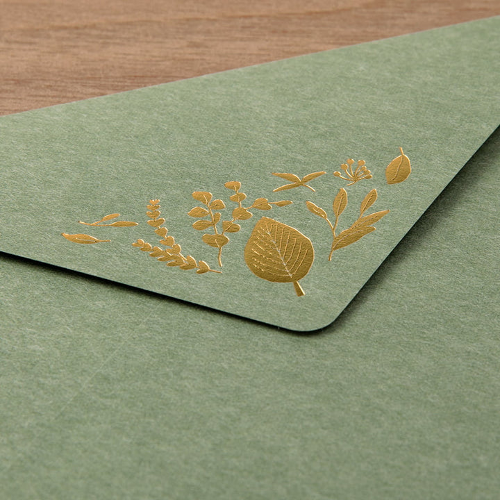 Midori Briefpapier Briefpapier Foil Stamped Envelopes - Blätter grün bei Nauli and Stories