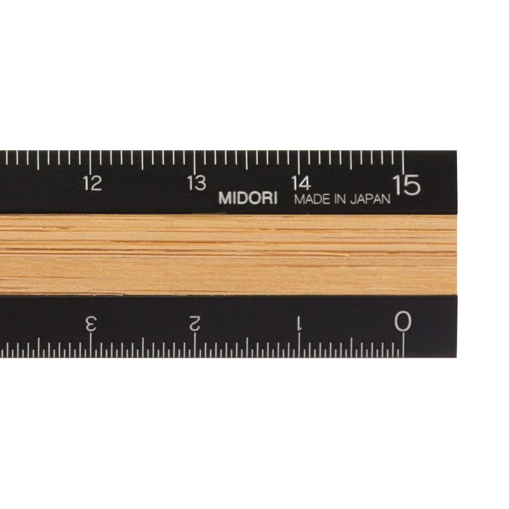Midori Lineal Lineal Aluminium mit Holzfurnier schwarz 15 cm bei Nauli and Stories