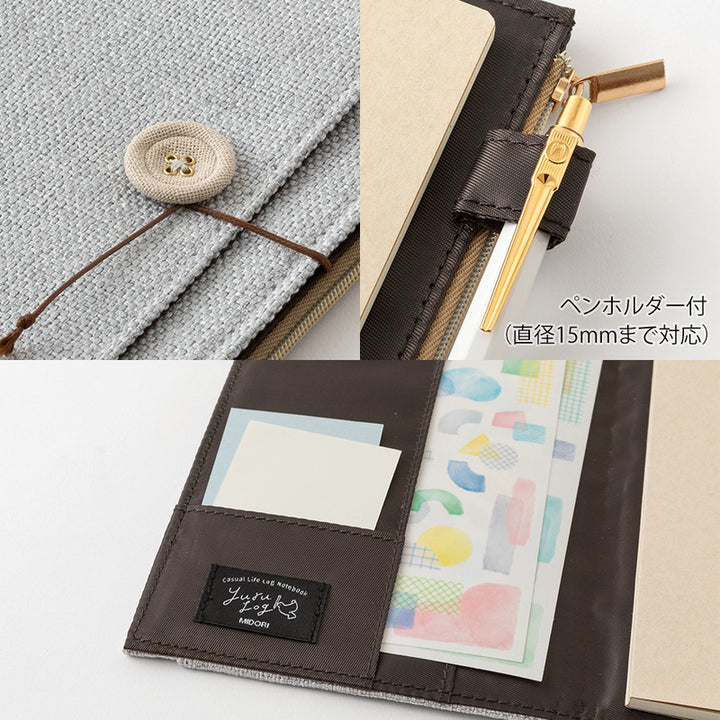 Midori Notizbuch Cover Yuru Log | Notebook Cover B6 Cloth Grey bei Nauli and Stories