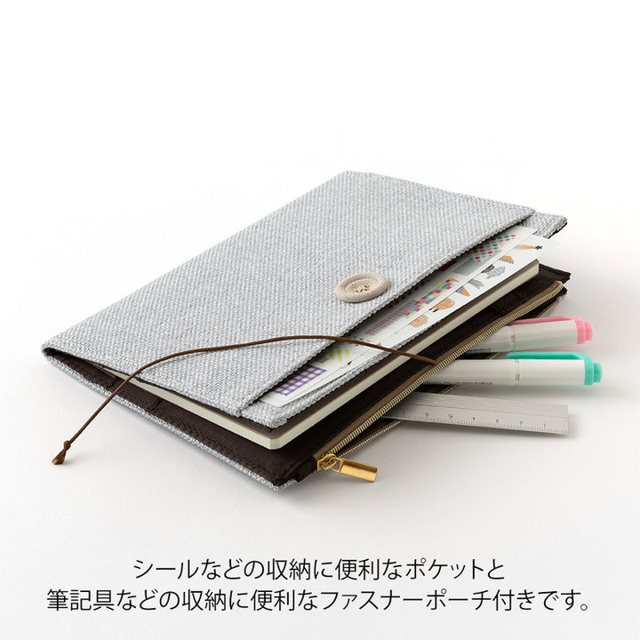 Midori Notizbuch Cover Yuru Log | Notebook Cover B6 Cloth Grey bei Nauli and Stories