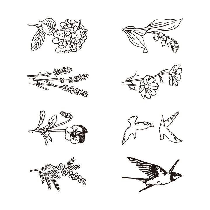 Midori Pre-Inked Stempel Drehstempel Dial Flower &amp; Bird | Paintable Rotating Stamp Dial Flower &amp; Bird bei Nauli and Stories