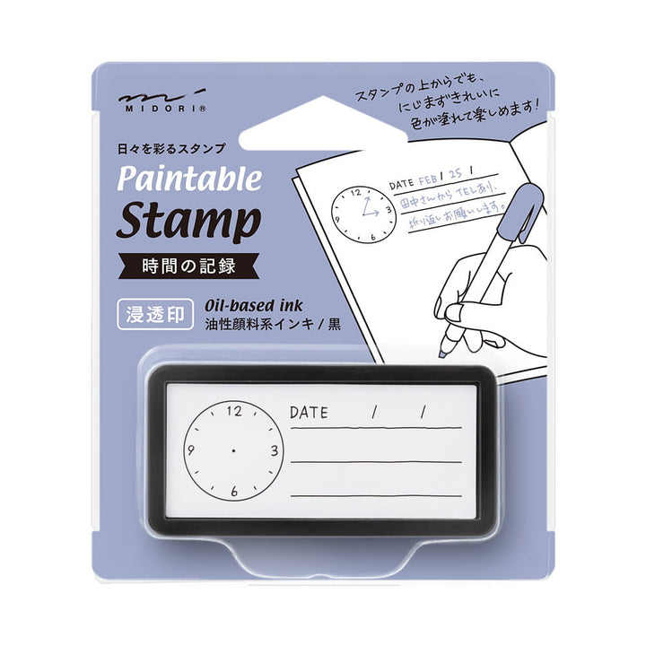 Midori Pre-Inked Stempel Paintable Stamp Pre-Inked Half Size Time and Date bei Nauli and Stories