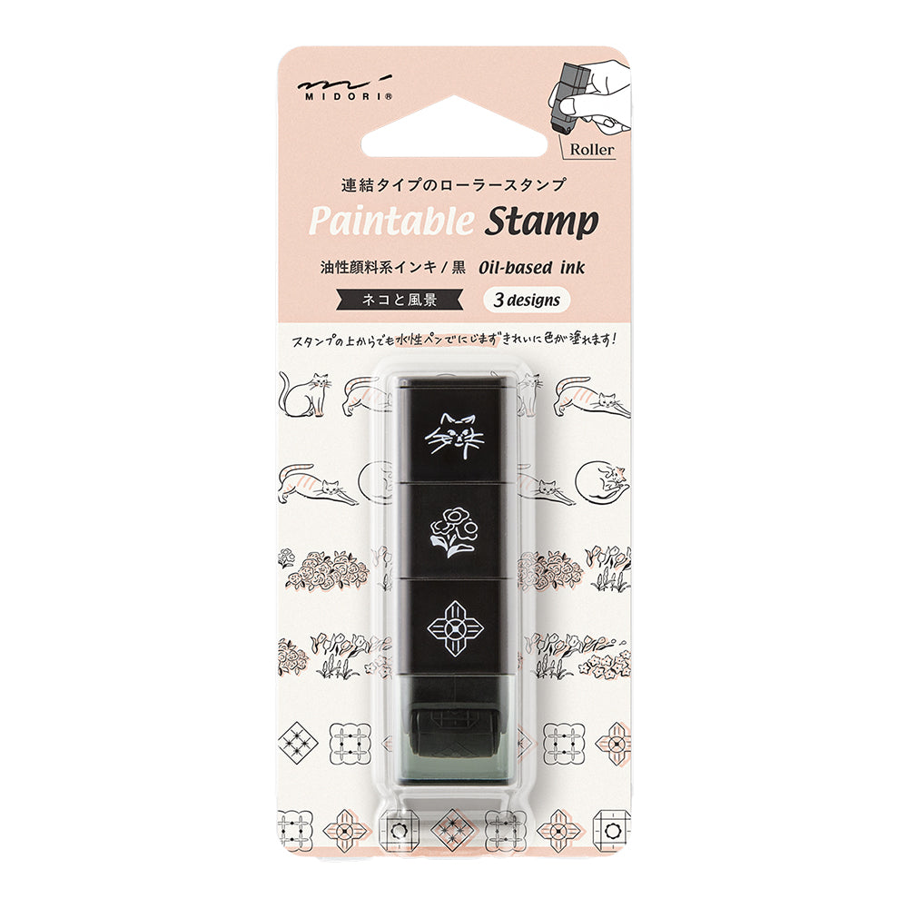 Midori Pre-Inked Stempel Paintable Stamp Roller Cat & Landscape bei Nauli and Stories