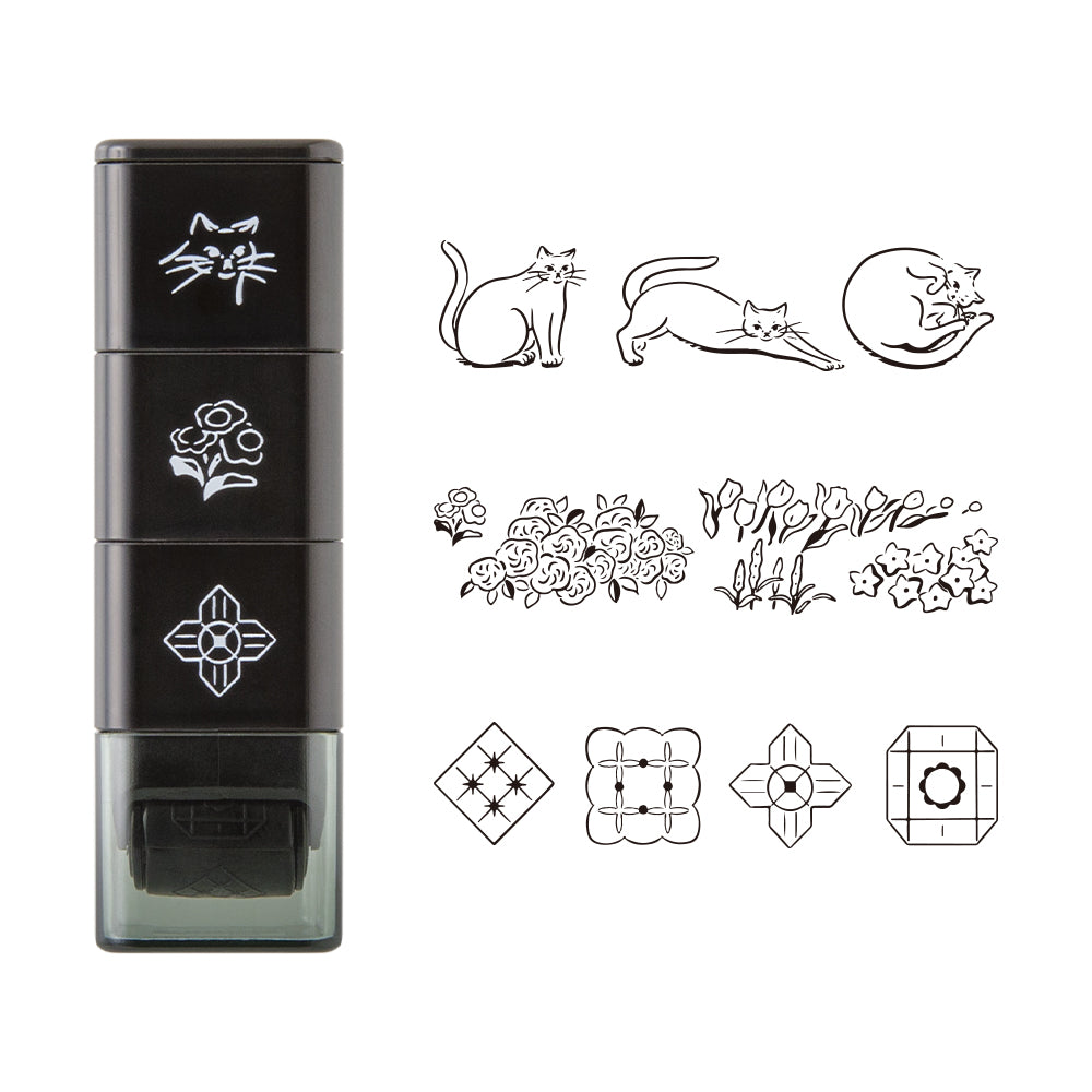 Midori Pre-Inked Stempel Paintable Stamp Roller Cat &amp; Landscape bei Nauli and Stories