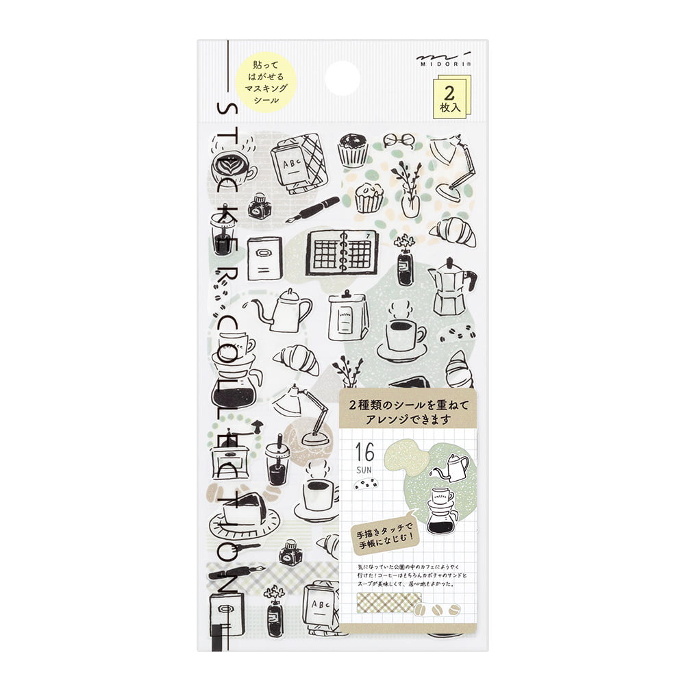 Midori Sticker Sticker Two Sheets Monotone Café bei Nauli and Stories