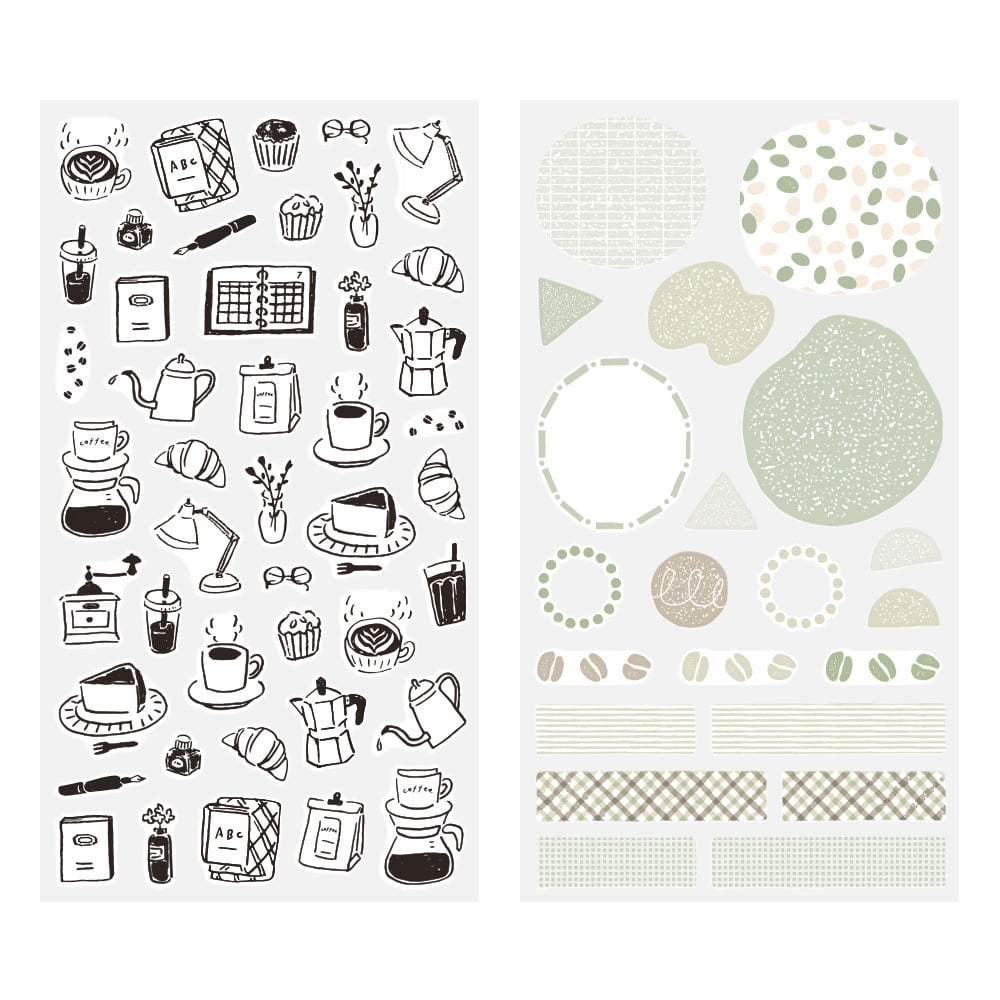 Midori Sticker Sticker Two Sheets Monotone Café bei Nauli and Stories