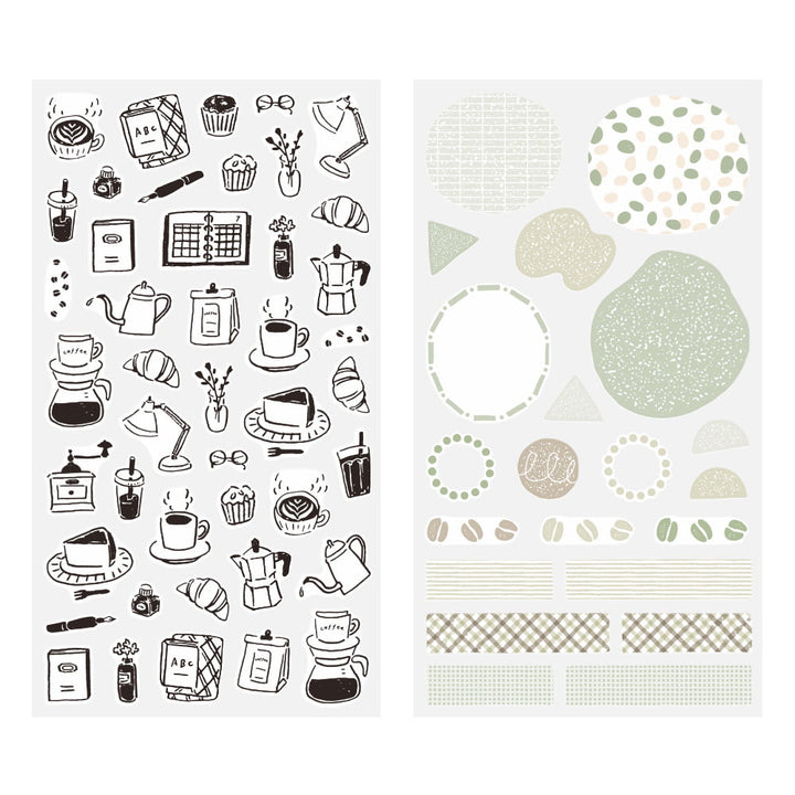 Midori Sticker Sticker Two Sheets Monotone Café bei Nauli and Stories