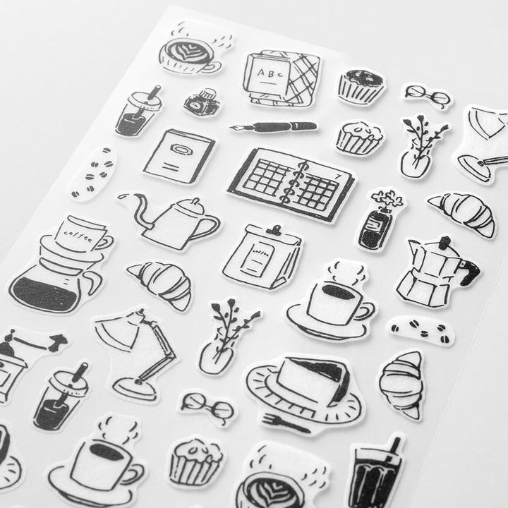 Midori Sticker Sticker Two Sheets Monotone Café bei Nauli and Stories