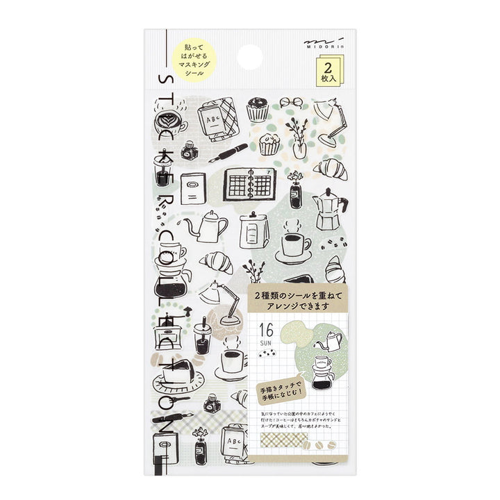 Midori Sticker Sticker Two Sheets Monotone Café bei Nauli and Stories