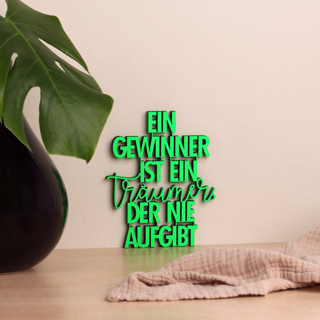 NoGallery Schriftzug Ein Gewinner ist ein Träumer der nie aufgibt  -  3D Schriftzug aus Holz bei Nauli and Stories