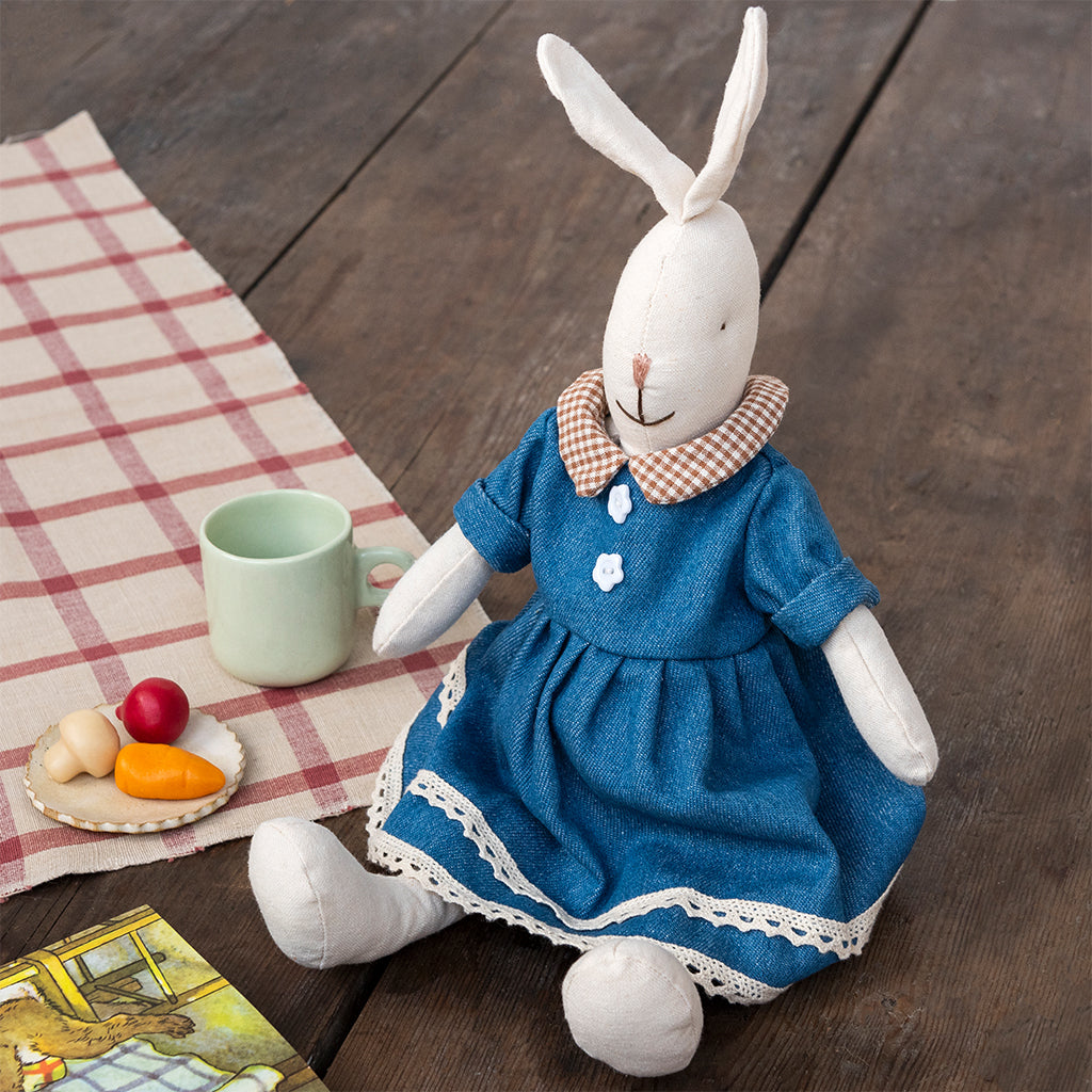 Rex London Stofftiere Stofftier Hasendame im blauen Kleid bei Nauli and Stories