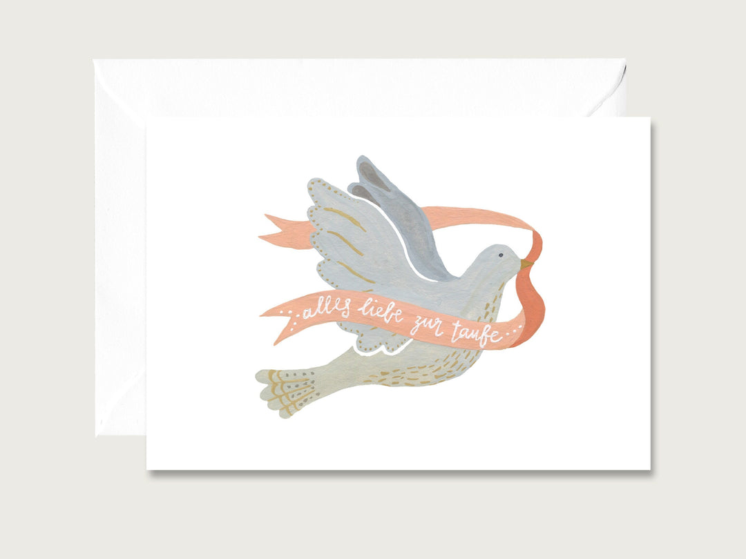 Herz & Papier Taufe Taufkarte - alles liebe zur Taufe - Taube mit Schleife bei Nauli and Stories