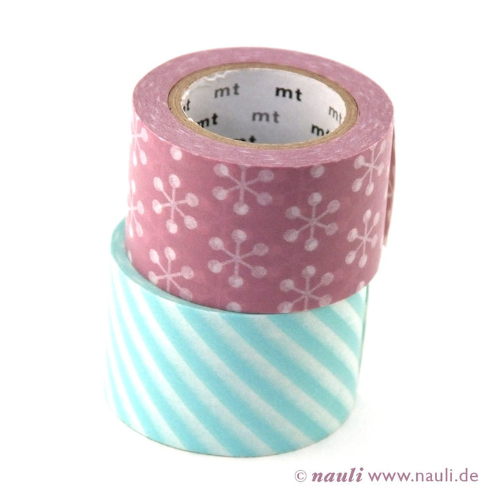 Kamoi Washi Tape Washi Masking Tape breit rosa x Kesshou türkis Streifen bei Nauli and Stories