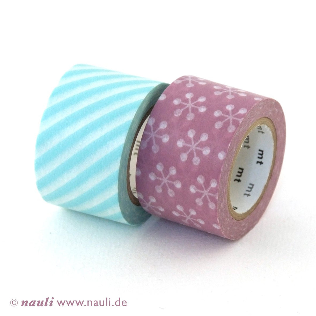 Kamoi Washi Tape Washi Masking Tape breit rosa x Kesshou türkis Streifen bei Nauli and Stories