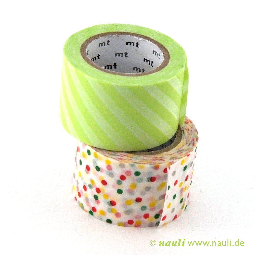Kamoi Washi Tape Washi Masking Tape Streifen Limette x Konfetti bei Nauli and Stories