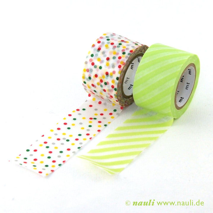 Kamoi Washi Tape Washi Masking Tape Streifen Limette x Konfetti bei Nauli and Stories