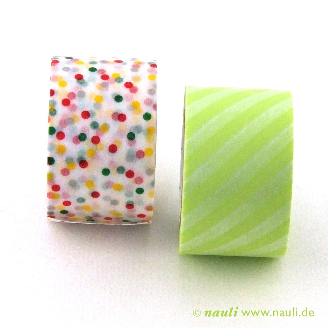Kamoi Washi Tape Washi Masking Tape Streifen Limette x Konfetti bei Nauli and Stories