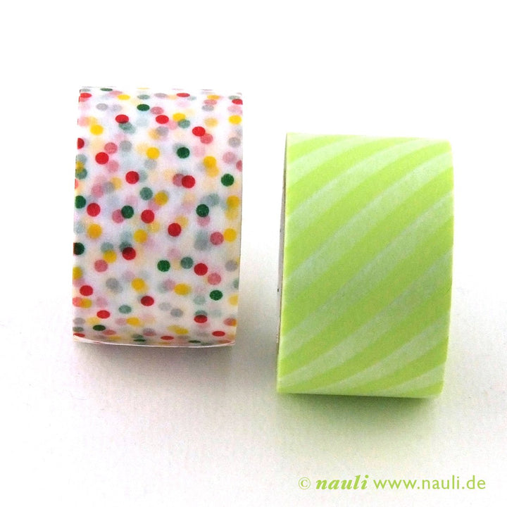 Kamoi Washi Tape Washi Masking Tape Streifen Limette x Konfetti bei Nauli and Stories
