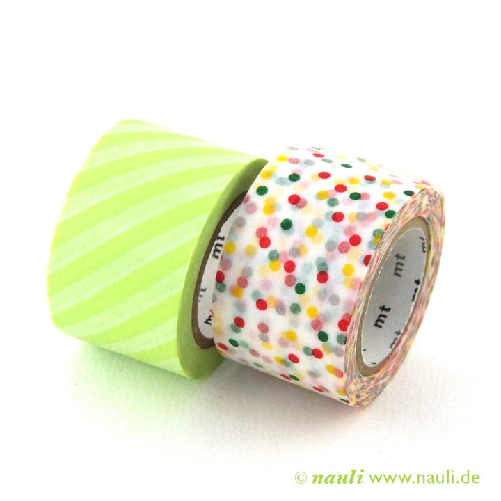 Kamoi Washi Tape Washi Masking Tape Streifen Limette x Konfetti bei Nauli and Stories