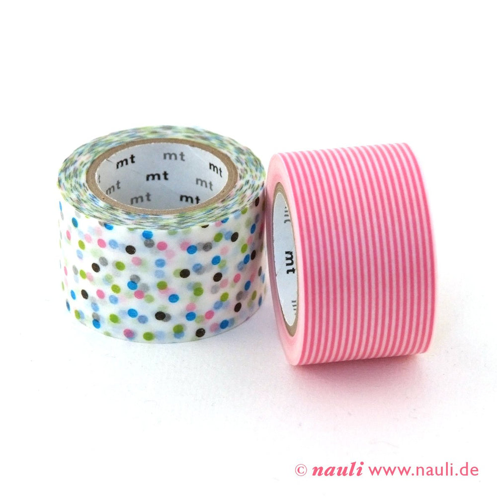 Kamoi Washi Tape Washi Masking Tape wide cosmos Streifen rosa x Konfetti blau bei Nauli and Stories