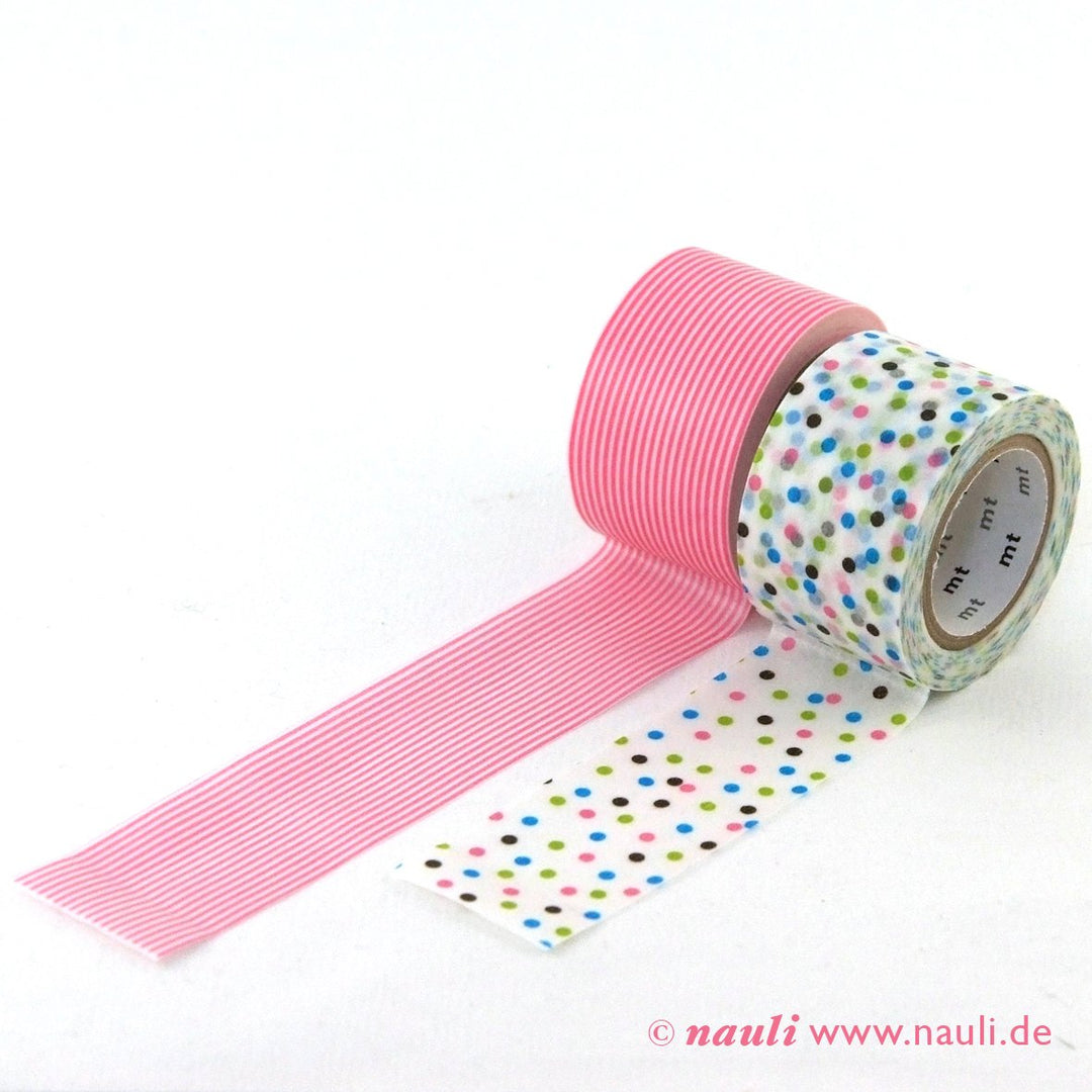 Kamoi Washi Tape Washi Masking Tape wide cosmos Streifen rosa x Konfetti blau bei Nauli and Stories