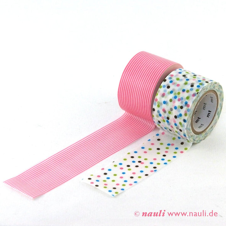Kamoi Washi Tape Washi Masking Tape wide cosmos Streifen rosa x Konfetti blau bei Nauli and Stories
