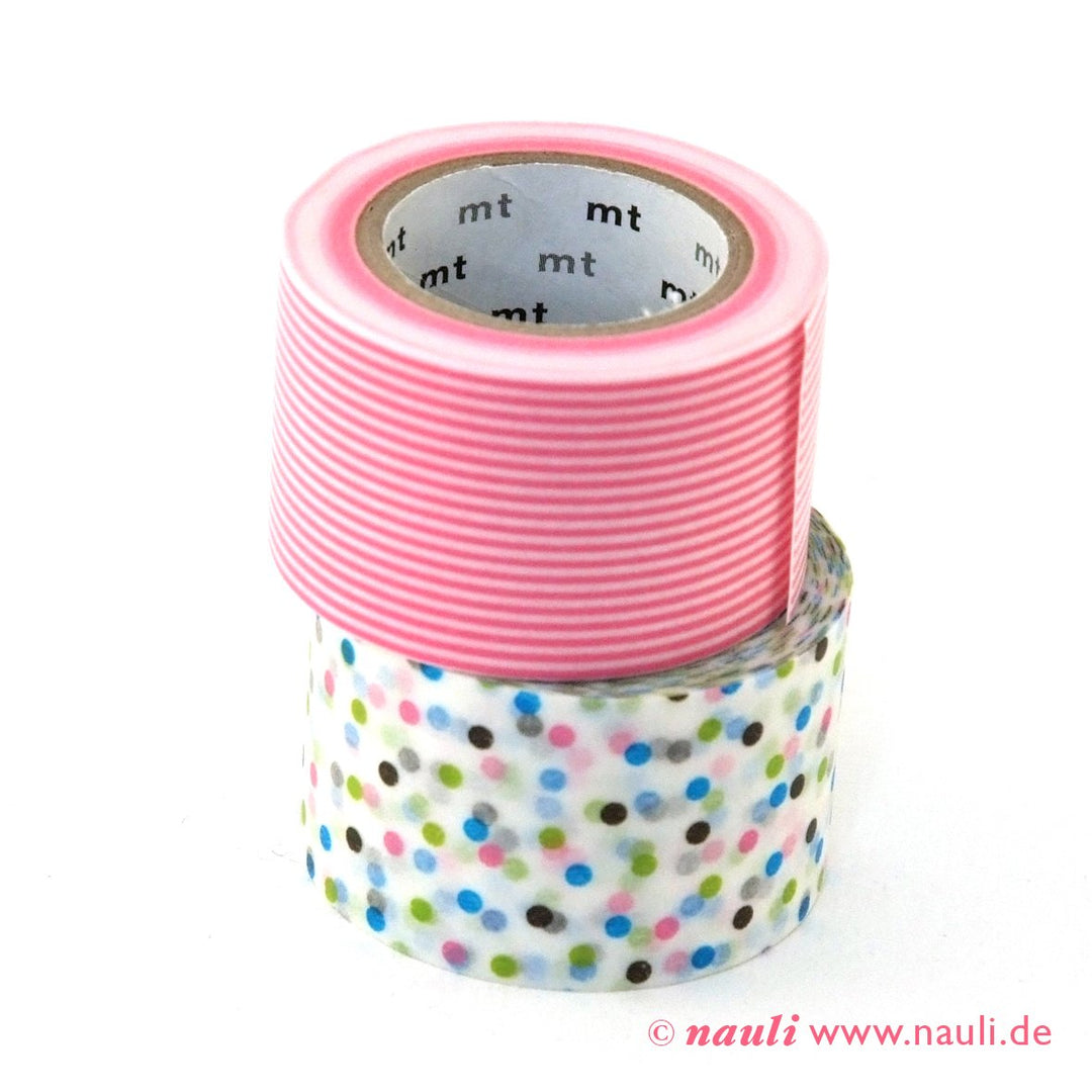 Kamoi Washi Tape Washi Masking Tape wide cosmos Streifen rosa x Konfetti blau bei Nauli and Stories