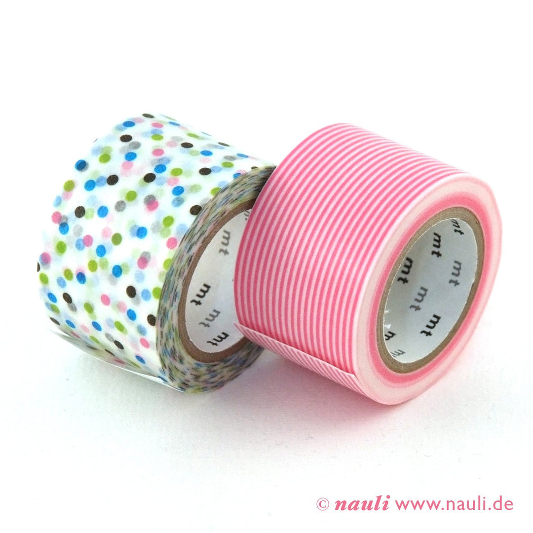 Kamoi Washi Tape Washi Masking Tape wide cosmos Streifen rosa x Konfetti blau bei Nauli and Stories