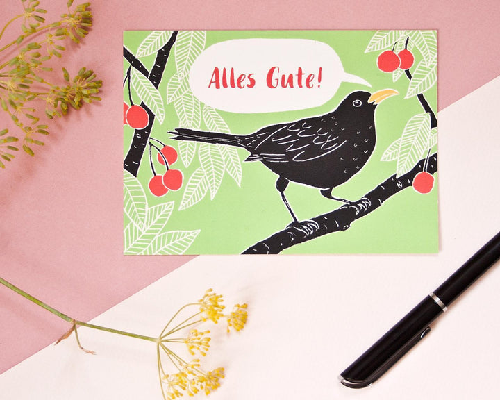 Katja Rub Grußkarte misc. Grußkarte Alles Gute! - Amsel bei Nauli and Stories