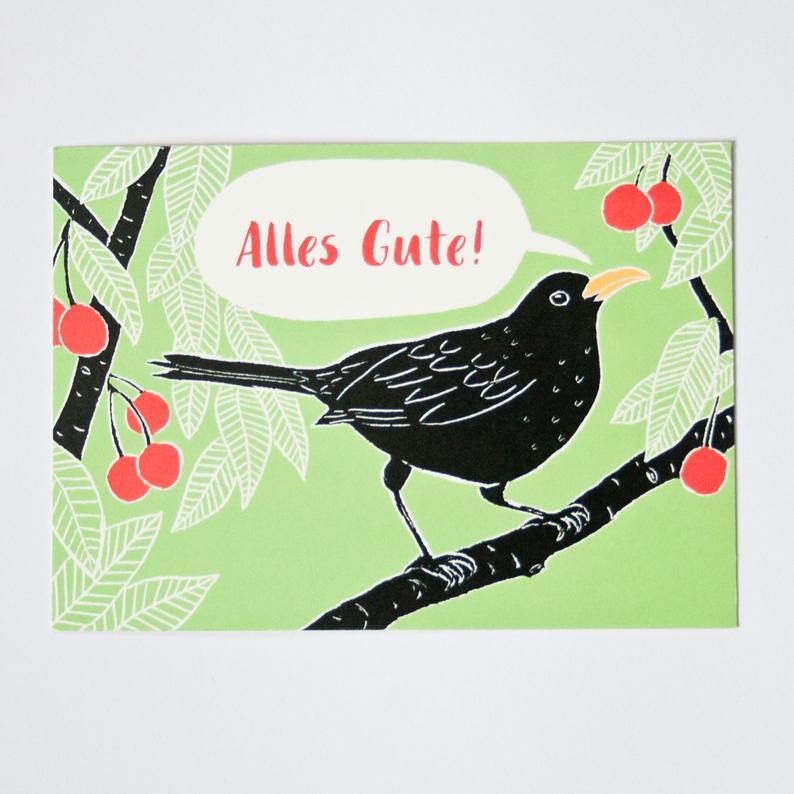 Katja Rub Grußkarte misc. Grußkarte Alles Gute! - Amsel bei Nauli and Stories