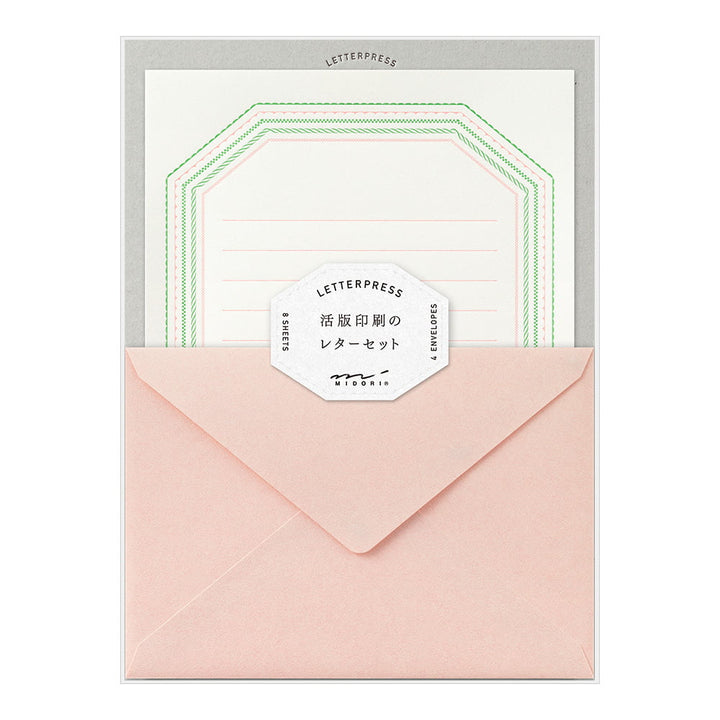 Midori Briefpapier Briefpapier - rosa grün - Letterpress bei Nauli and Stories