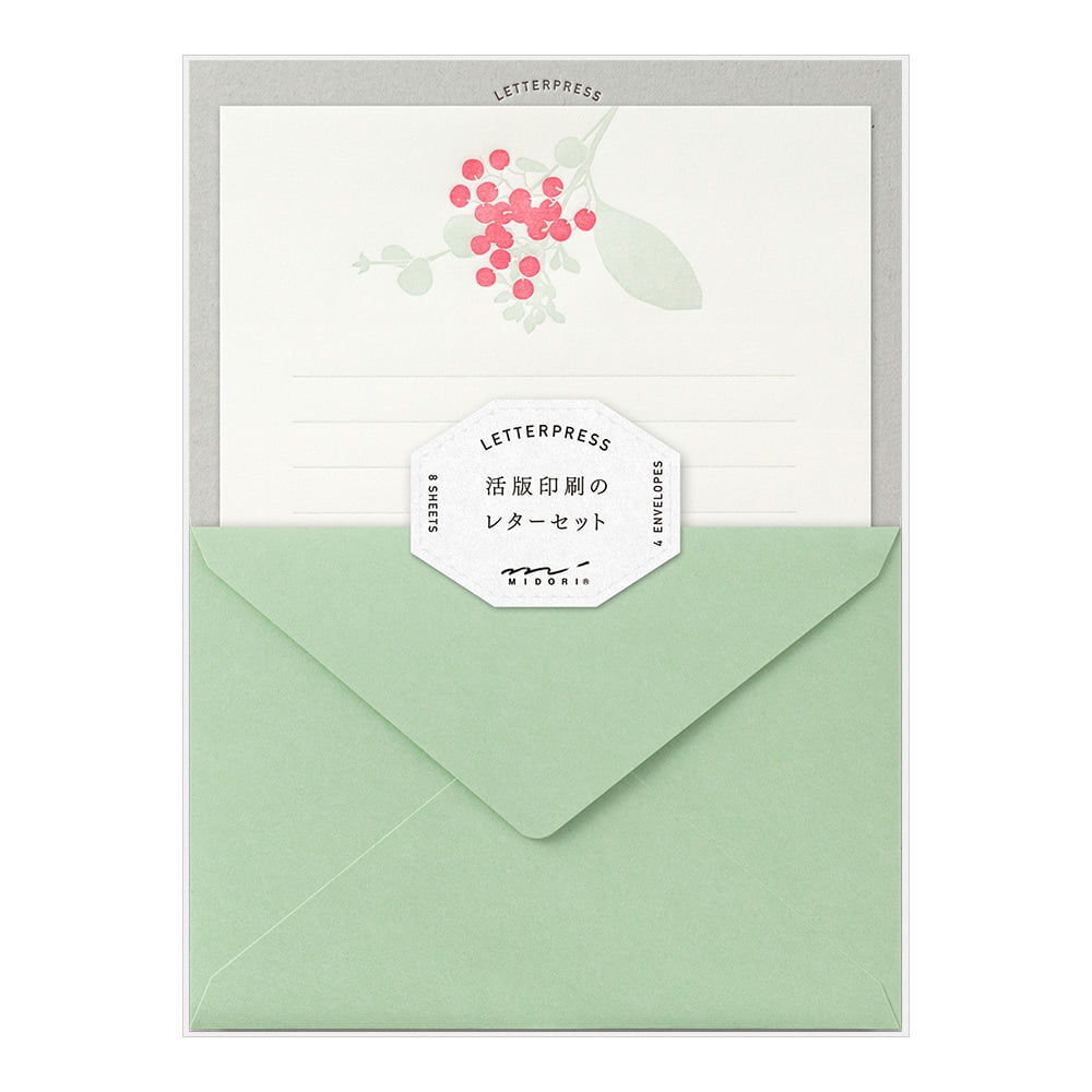 Midori Briefpapier Briefpapier rote Blüten - Letterpress bei Nauli and Stories