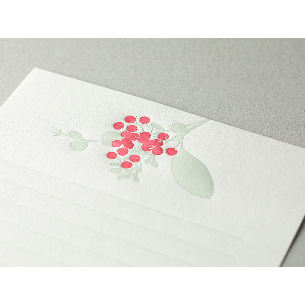 Midori Briefpapier Briefpapier rote Blüten - Letterpress bei Nauli and Stories