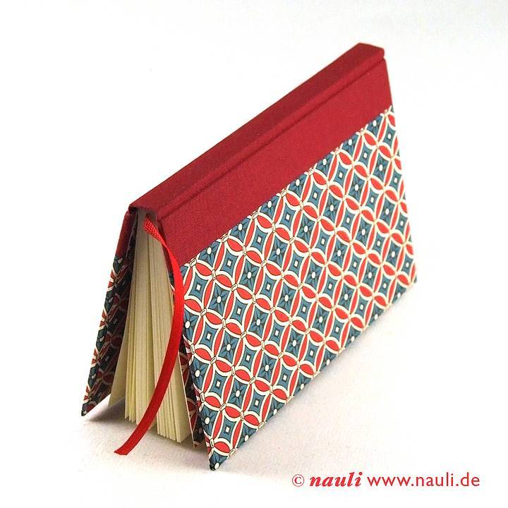 Nauli Notizbuch DIN A6 kleines Notizbuch DIN A6 retro lotus rot petrol bei Nauli and Stories