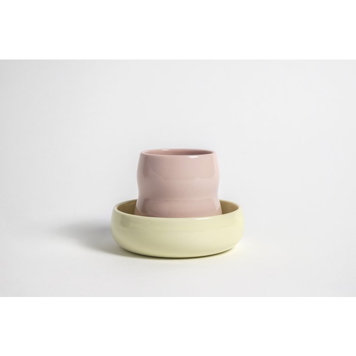 Zaunkönig Kindergeschirr Porzellan- Becher und Schale für Kleine rosa gelb bei Nauli and Stories