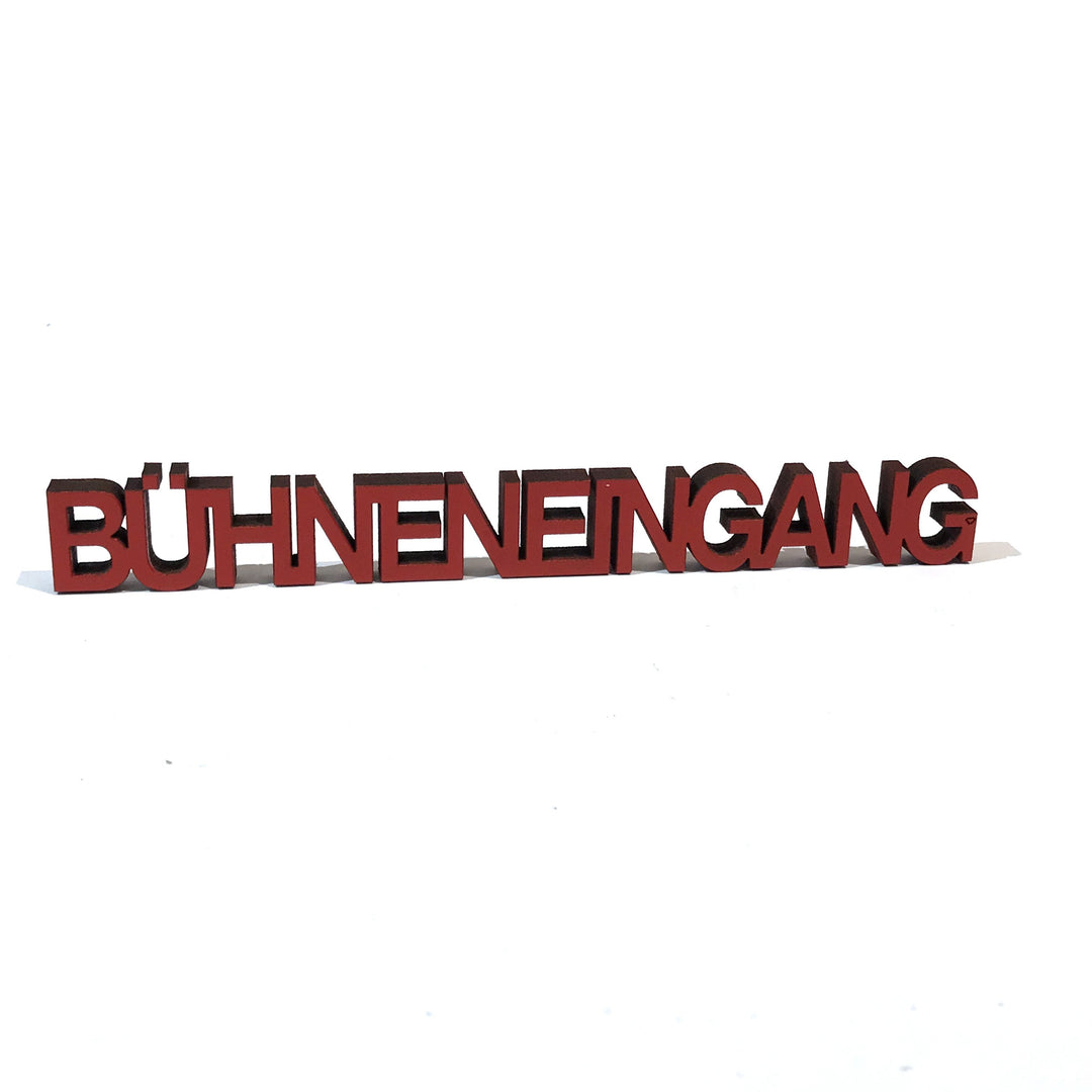 NoGallery Schriftzug Bühneneingang - roter 3D Schriftzug bei Nauli and Stories