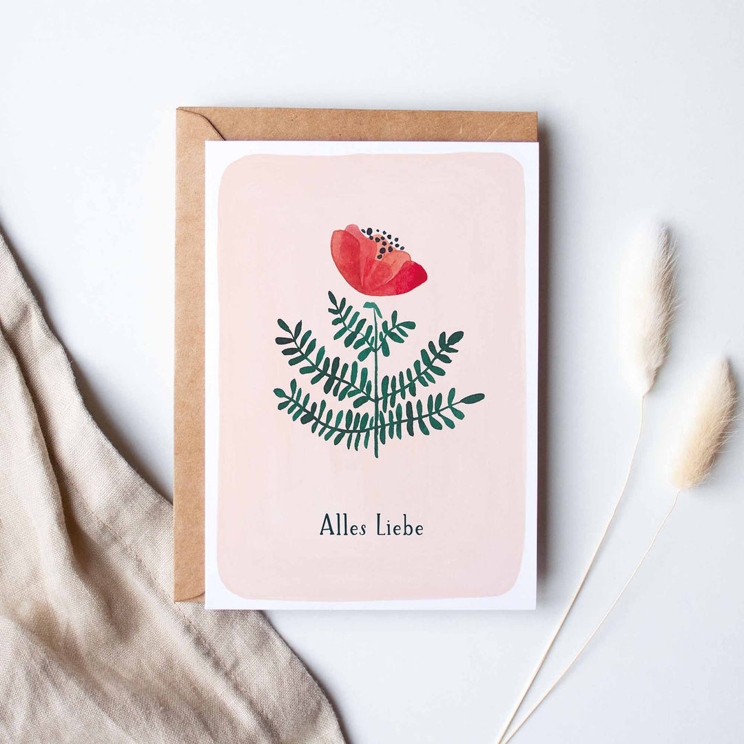 Paperlandscape Gute Wünsche Grußkarte - Alles Liebe mit roter Wildblume bei Nauli and Stories